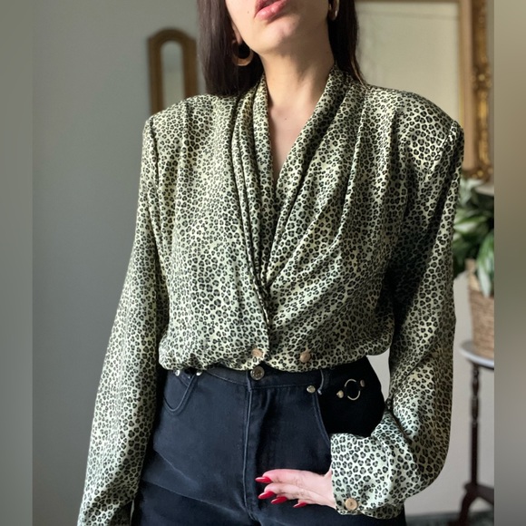 Vintage Impressions Leopard Print Blouse Sz L - Picture 3 of 5